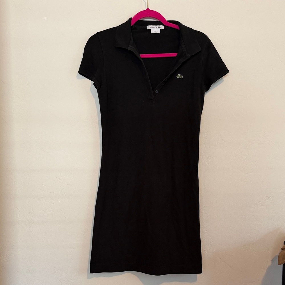 Lacoste Black Polo Shirt Dress with Crocodile Logo